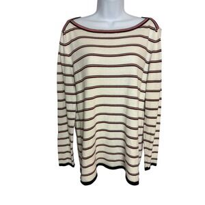 Tommy Hilfiger Striped Sweater Womens L Red White Navy Boat Neck Cotton Preppy